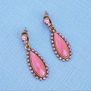 Pink Crystal & Faux Coral Drop Earrings